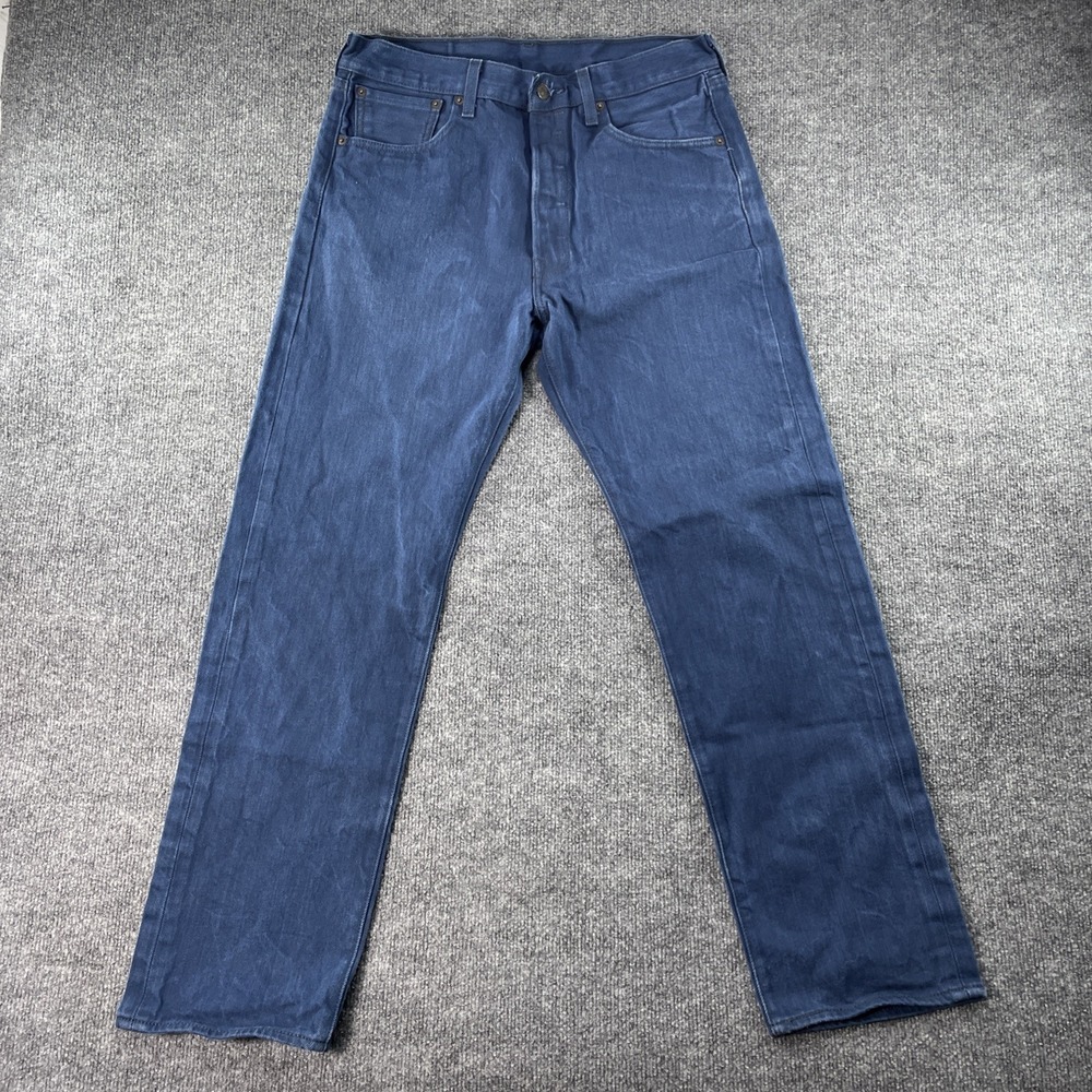 Levis 501 Jeans Mens 34x32 Dark Blue Button Fly Denim Original Straight